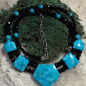 Jay King Desert Rose Line Black Agate (Onyx)  turquoise Necklace- Sterling